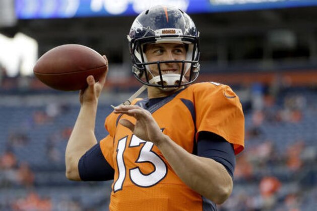 FILE - In this Aug. 27, 2016, file photo, Denver Broncos quarterback Trevor Siemian (13) warms up prior to an NFL preseason football game against the Los Angeles Rams, in Denver. Offseason workouts, training camp and preseason games are supposed to supply answers for the 32 NFL teams. Sometimes, they do. More often, the questions remain when the real stuff kicks off. Every team has one _ yes, even the Broncos figured out who will take the snaps Peyton Manning hoarded so well the last for years. And you heard right, it is Trevor Siemian. (AP Photo/Jack Dempsey, File)