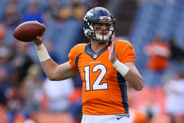 DENVER, CO - AUGUST 27:  Quarterback Paxton Lynch #12 of the Denver Broncos warms up before a game against the Los Angeles Rams at Sports Authority Field at Mile High on August 27, 2016 in Denver, Colorado. (Photo by Justin Edmonds/Getty Images)