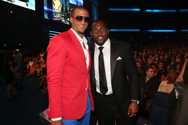 LOS ANGELES, CA - JULY 17:   NFL players Colin Kaepernick (L) and Ray Lewis attends The 2013 ESPY Awards at Nokia Theatre L.A. Live on July 17, 2013 in Los Angeles, California.  (Photo by Christopher Polk/Getty Images for ESPY)