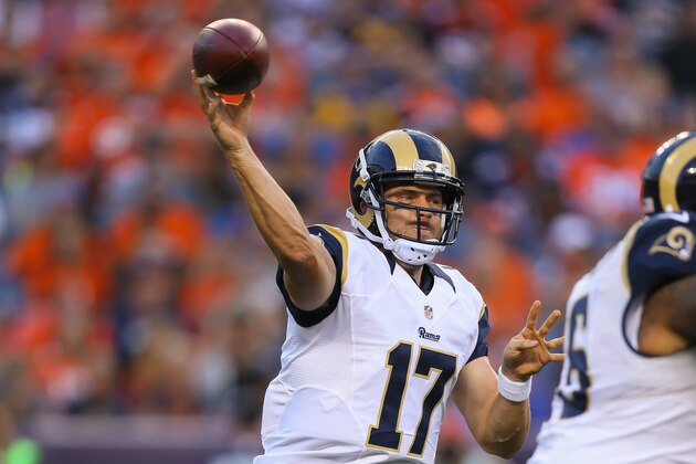 DENVER, CO - AUGUST 27:  Quarterback Case Keenum #17 of the Los Angeles Rams throws a pass during the first quarter against the Denver Broncos at Sports Authority Field at Mile High on August 27, 2016 in Denver, Colorado. (Photo by Justin Edmonds/Getty Images)