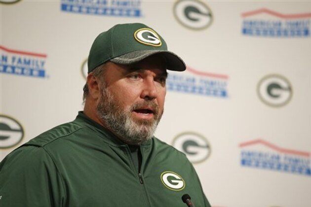 Green Bay Packers head coach Mike McCarthy answers questions at a news conference after of an NFL preseason football game against the San Francisco 49ers Friday, Aug. 26, 2016, in Santa Clara, Calif. Green Bay won the game 21-10. (AP Photo/Tony Avelar)