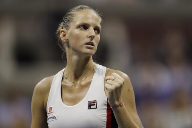 Karolina Pliskova, of the Czech Republic, reacts after a point against Serena Williams during the semifinals of the U.S. Open tennis tournament, Thursday, Sept. 8, 2016, in New York. (AP Photo/Charles Krupa)