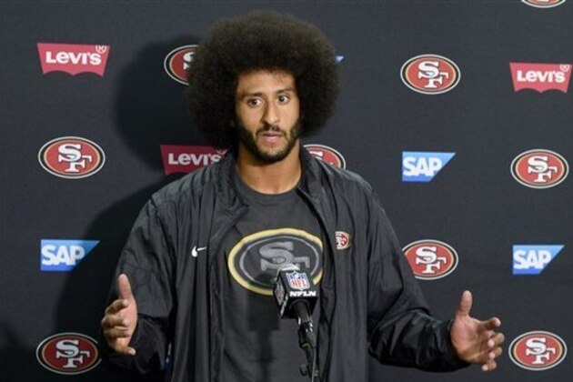 San Francisco 49ers quarterback Colin Kaepernick talks to the media at a news conference an NFL preseason football game against the San Diego Chargers Thursday, Sept. 1, 2016, in San Diego. (AP Photo/Denis Poroy)