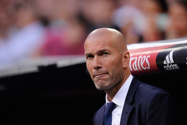 MADRID, SPAIN - AUGUST 27:  Manager Zinedine Zidane of Real Madrid looks on before the La Liga match between Real Madrid CF and RC Celta de Vigo at Estadio Santiago Bernabeu on August 27, 2016 in Madrid, Spain.  (Photo by Denis Doyle/Getty Images)