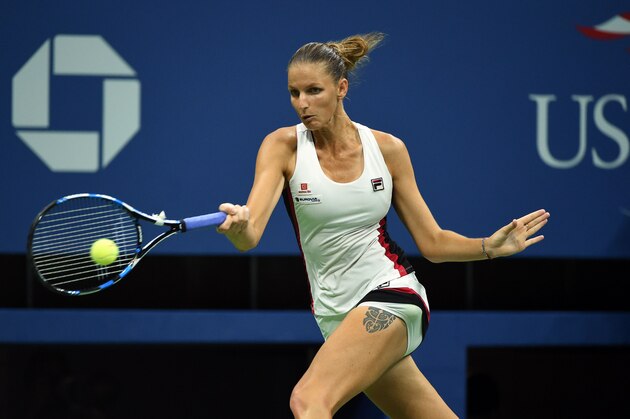 Karolina Pliskova of Czech Republic hits a return against Serena Williams of the US during their 2016 US Open Womens Singles semifinal match at the USTA Billie Jean King National Tennis Center in New York on September 8, 2016. / AFP / Timothy A. CLARY        (Photo credit should read TIMOTHY A. CLARY/AFP/Getty Images)