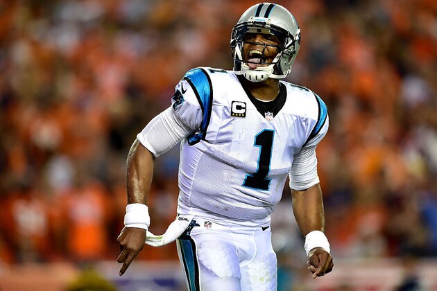 Carolina Panthers quarterback Cam Newton (1) runs against the Denver Broncos during the first half of an NFL football game, Thursday, Sept. 8, 2016, in Denver. (AP Photo/Joe Mahoney)