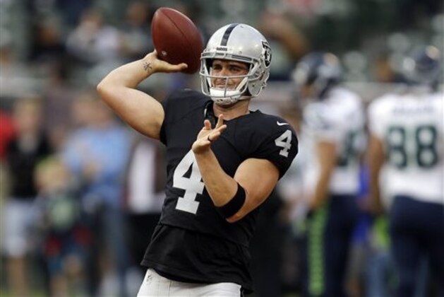 Oakland Raiders quarterback Derek Carr warms up before a preseason NFL football game against the Seattle Seahawks Thursday, Sept. 1, 2016, in Oakland, Calif. (AP Photo/Ben Margot)