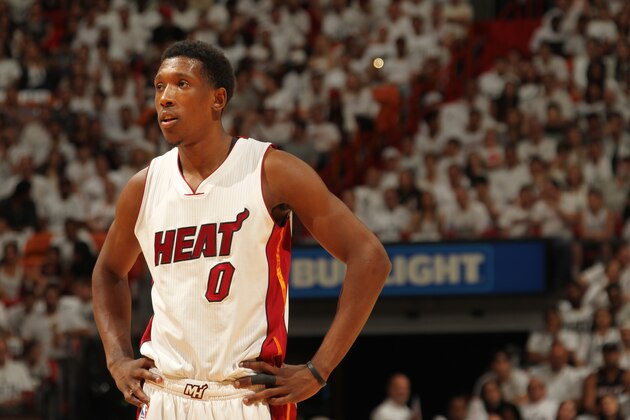 MIAMI, FL - MAY 13:  Josh Richardson #0 of the Miami Heat looks on against the Toronto Raptors in Game Six of the Eastern Conference Semifinals during the 2016 NBA Playoffs on May 13, 2016 at AmericanAirlines Arena in Miami, Florida. NOTE TO USER: User expressly acknowledges and agrees that, by downloading and or using this Photograph, user is consenting to the terms and conditions of the Getty Images License Agreement. Mandatory Copyright Notice: Copyright 2016 NBAE (Photo by Issac Baldizon/NBAE via Getty Images)