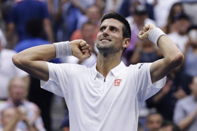 Novak Djokovic, of Serbia, reacts after defeating Gael Monfils, of France, during the semifinals of the U.S. Open tennis tournament, Friday, Sept. 9, 2016, in New York. (AP Photo/Darron Cummings)