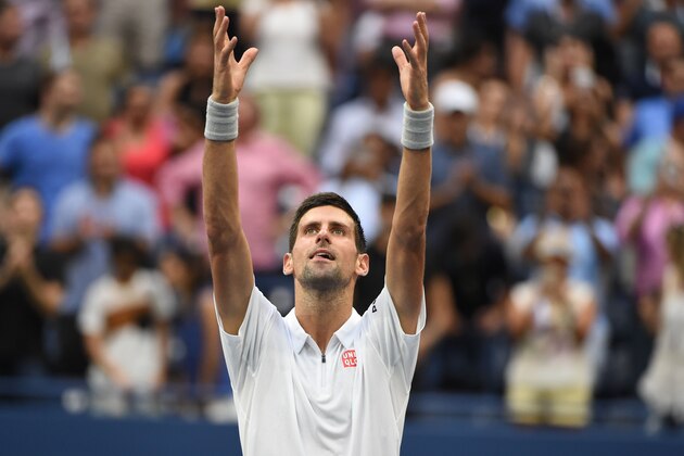 Novak Djokovic of Serbia celebrates his victory over Gael Monfils of France during their 2016 US Open men's singles semifinals match at the USTA Billie Jean King National Tennis Center on September 9, 2016 in New York. / AFP / Timothy A. CLARY        (Photo credit should read TIMOTHY A. CLARY/AFP/Getty Images)