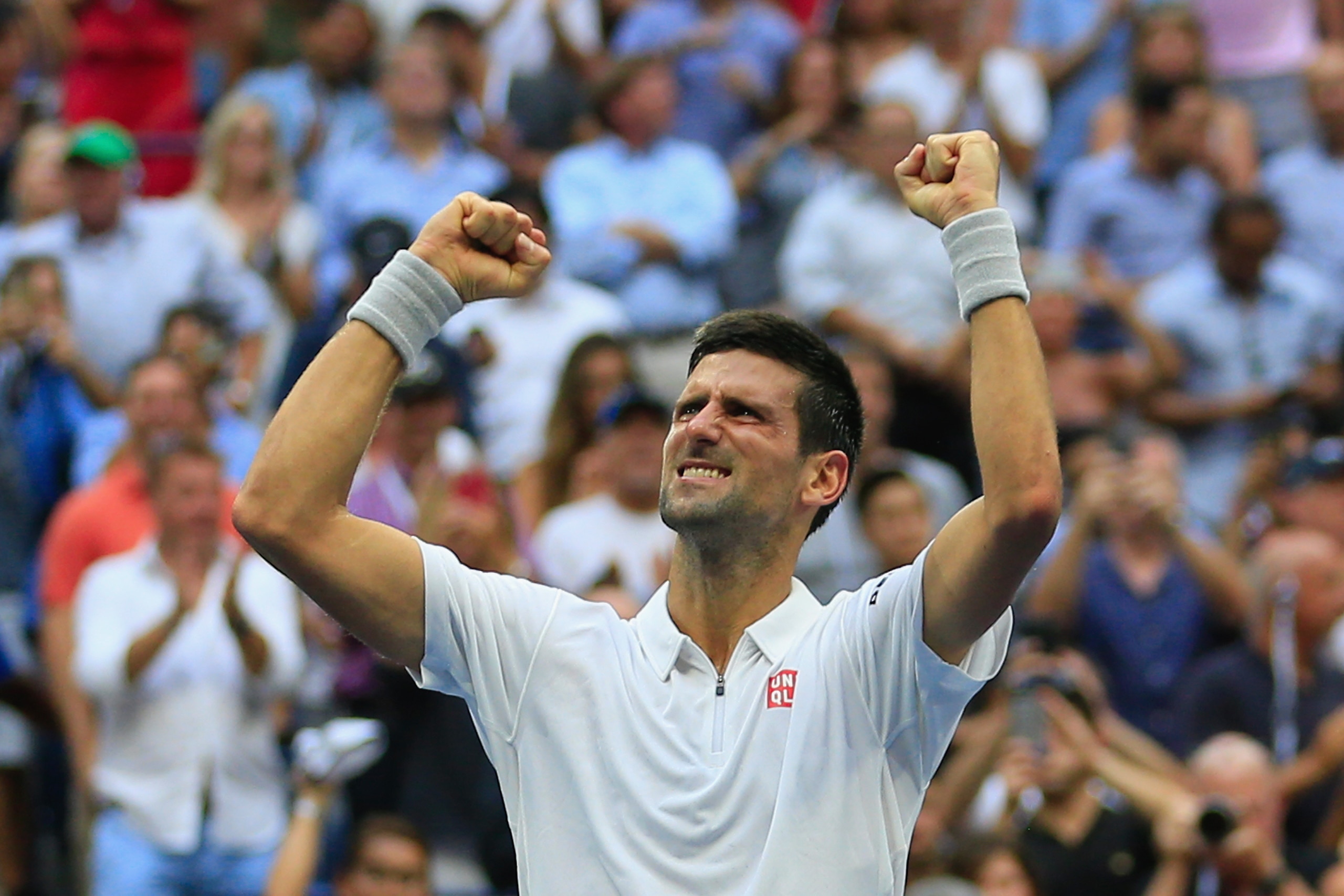 NEW YORK, NY - SEPTEMBER 09:  Novak Djokovic of Serbia celebrates after defeating Gael Monfils of France during their Men's Singles Semifinal Match on Day Twelve of the 2016 US Open at the USTA Billie Jean King National Tennis Center on September 9, 2016 in the Queens borough of New York City.  (Photo by Chris Trotman/Getty Images for USTA)