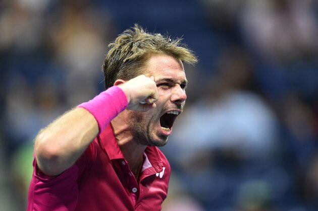 Stan Wawrinka of Switzerland reacts winning a set against Kei Nishikori of Japan during their 2016 US Open Mens Singles semifinal match at the USTA Billie Jean King National Tennis Center in New York on September 9, 2016. / AFP / Jewel SAMAD        (Photo credit should read JEWEL SAMAD/AFP/Getty Images)