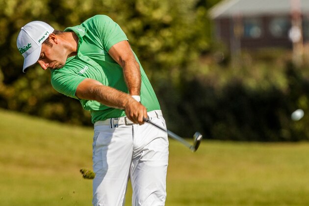 Nino Bertasio of Italy hits a shot during the third day of the KLM Open golf tournament at golf course The Dutch in Spijk, on September 10, 2016. / AFP / ANP / Ronald Speijer / Netherlands OUT        (Photo credit should read RONALD SPEIJER/AFP/Getty Images)