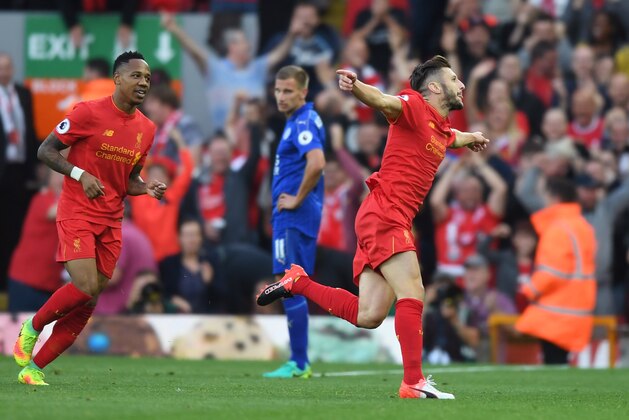 LIVERPOOL, ENGLAND - SEPTEMBER 10:  Adam Lallana of Liverpool celebrates scoring his sides third goal during the Premier League match between Liverpool and Leicester City at Anfield on September 10, 2016 in Liverpool, England.  (Photo by Michael Regan/Getty Images)