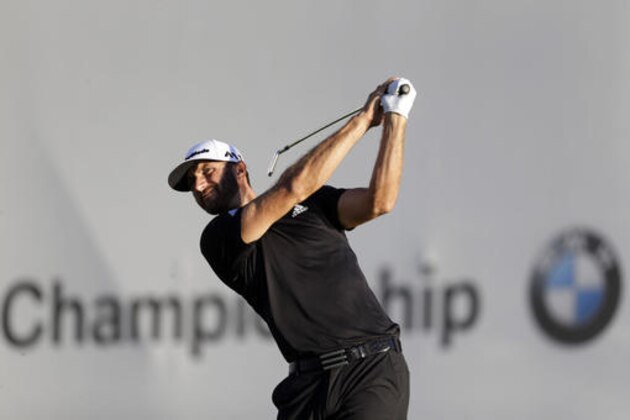 Dustin Johnson watches his shot off the tee on he 17th hole during the third round of the BMW Championship golf tournament at Crooked Stick Golf Club in Carmel, Ind., Saturday, Sept. 10, 2016. (AP Photo/AJ Mast)