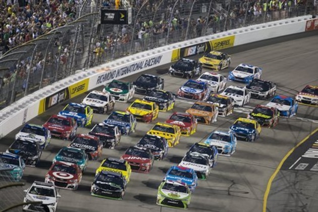 Drivers line up four-wide before the NASCAR Sprint Cup auto race at Richmond International Raceway in Richmond, Va., Saturday, Sept. 10, 2016. (AP Photo/Chet Strange) Drivers line up four-wide before the NASCAR Sprint Cup auto race at Richmond International Raceway in Richmond, Va., Saturday, Sept. 10, 2016. (AP Photo/Chet Strange)