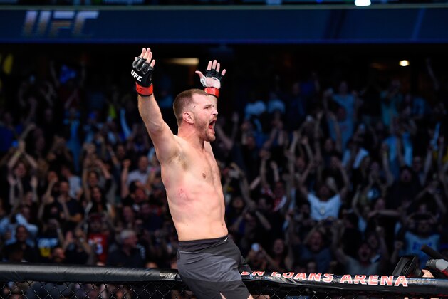 CLEVELAND, OH - SEPTEMBER 10:  Stipe Miocic celebrates after defeating Alistair Overeem of The Netherlands in their UFC heavyweight championship bout during the UFC 203 event at Quicken Loans Arena on September 10, 2016 in Cleveland, Ohio. (Photo by Josh Hedges/Zuffa LLC/Zuffa LLC via Getty Images)