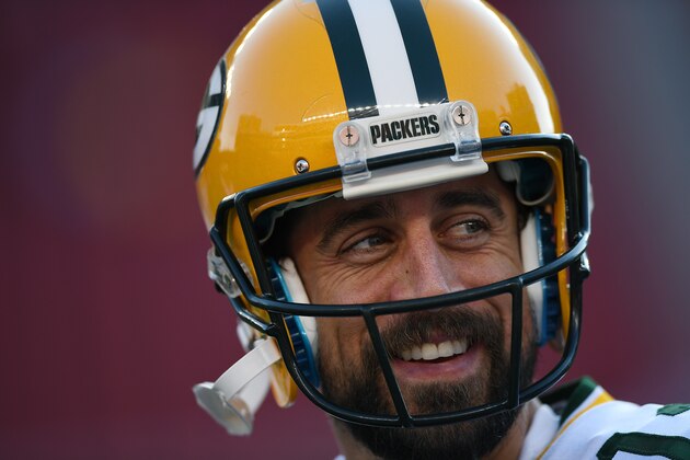 SANTA CLARA, CA - AUGUST 26:  Quarterback Aaron Rodgers #12 of the Green Bay Packers looks on during pregame warm ups prior to playing the San Francisco 49ers in a preseason game at Levi's Stadium on August 26, 2016 in Santa Clara, California.  (Photo by Thearon W. Henderson/Getty Images)