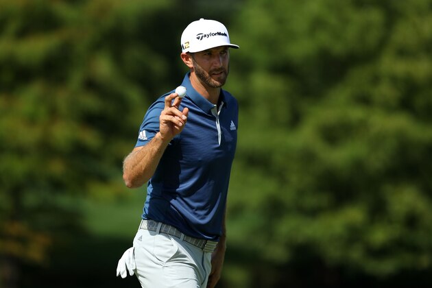 CARMEL, IN - SEPTEMBER 11:  Dustin Johnson waves to the crowd on the eighth green during the final round of the BMW Championship at Crooked Stick Golf Club on September 11, 2016 in Carmel, Indiana.  (Photo by Scott Halleran/Getty Images)