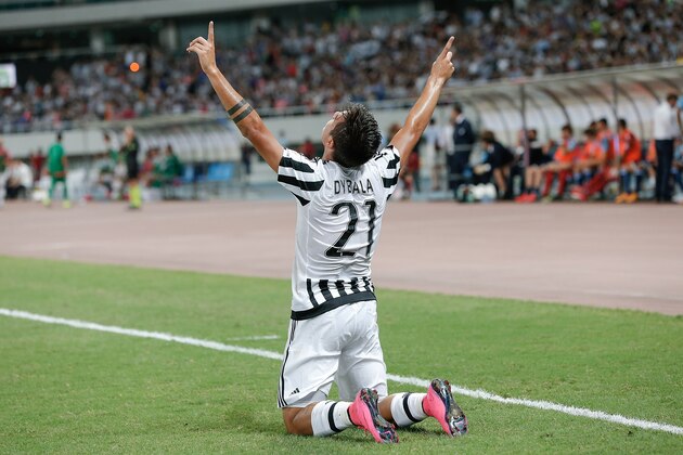 SHANGHAI, CHINA - AUGUST 08:  Paulo Dybala of Juventus FC in celebrates a goal during the Italian Super Cup final football match between Juventus and Lazio at Shanghai Stadium on August 8, 2015 in Shanghai, China.  (Photo by Lintao Zhang/Getty Images)