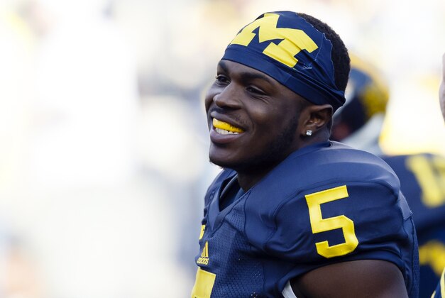Apr 1, 2016; Ann Arbor, MI, USA; Michigan Wolverines saftey Jabrill Peppers (5) smiles during warm ups before the Spring Game at Michigan Stadium. Mandatory Credit: Rick Osentoski-USA TODAY Sports
