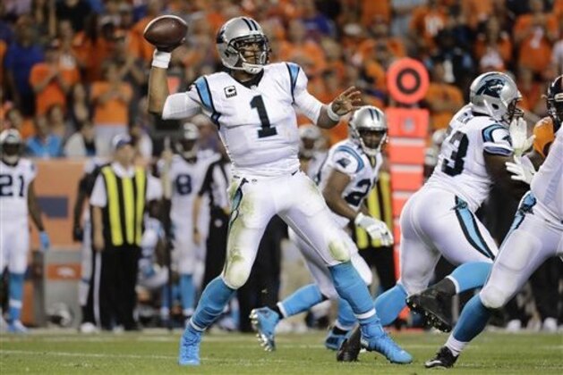 Carolina Panthers quarterback Cam Newton (1) throws against the Denver Broncos during the second half of an NFL football game, Thursday, Sept. 8, 2016, in Denver. (AP Photo/Jack Dempsey)