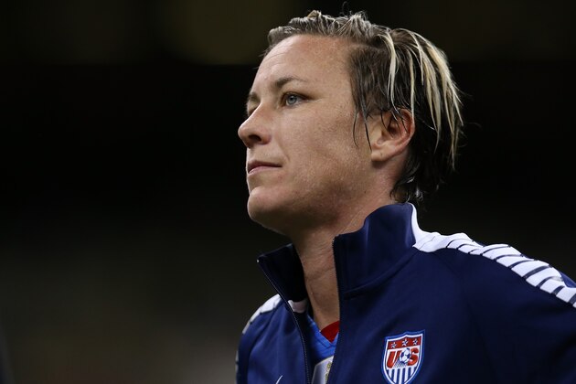 NEW ORLEANS, LA - DECEMBER 16:  Abby Wambach #20 of the United States reacts as she is introduced prior to the women's soccer match against China at the Mercedes-Benz Superdome on December 16, 2015 in New Orleans, Louisiana.  (Photo by Chris Graythen/Getty Images)