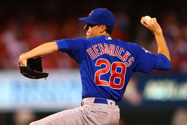 ST. LOUIS, MO - SEPTEMBER 12: Starter Kyle Hendricks #28 of the Chicago Cubs pitches against the St. Louis Cardinals in the first inning at Busch Stadium on September 12, 2016 in St. Louis, Missouri.  (Photo by Dilip Vishwanat/Getty Images)
