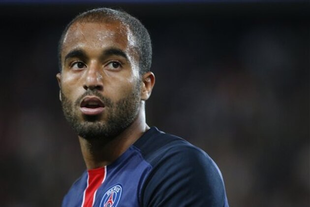 Paris saint Germain's Lucas Moura   during  to his French League one soccer match between Paris Saint Germain and Ajaccio Gazelec, at the Parc des Princes stadium in Paris, France. Sunday, Aug. 16, 2015. (AP Photo/Jacques Brinon)