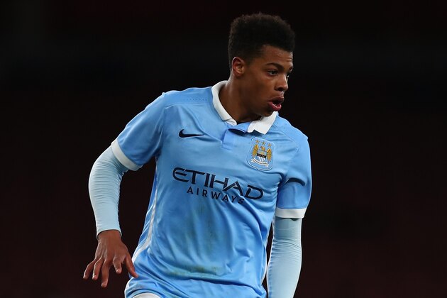 LONDON, ENGLAND - APRIL 04:  Lukas Nmecha of Man City in action during the FA Youth Cup semi-final second leg match between Arsenal and Manchester City at Emirates Stadium on April 4, 2016 in London, England.  (Photo by Julian Finney/Getty Images)