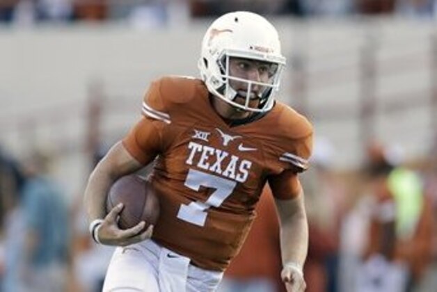 Texas quarterback Shane Buechele (7) during the first half of a NCAA college football game against UTEP, Saturday, Sept. 10, 2016, in Austin. (AP Photo/Eric Gay)