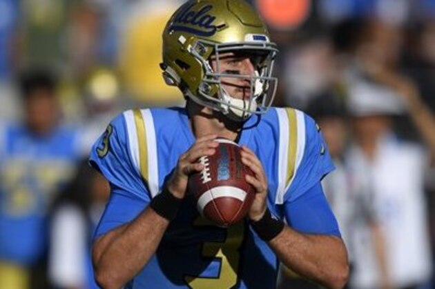 UCLA quarterback Josh Rosen gets ready to pass during the first half of a college football game against UNLV, Saturday, Sept. 10, 2016, in Pasadena, Calif. (AP Photo/Mark J. Terrill)