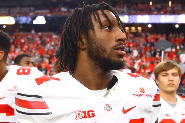 Jan 1, 2016; Glendale, AZ, USA; Ohio State Buckeyes safety Malik Hooker (24) against the Notre Dame Fighting Irish during the 2016 Fiesta Bowl at University of Phoenix Stadium. The Buckeyes defeated the Fighting Irish 44-28. Mandatory Credit: Mark J. Rebilas-USA TODAY Sports