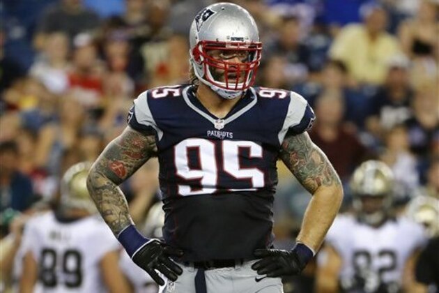 New England Patriots defensive end Chris Long during the first half of a preseason NFL football game against the New Orleans Saints Thursday, Aug. 11, 2016, in Foxborough, Mass. (AP Photo/Winslow Townson)