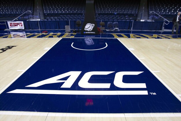 Mar 22, 2015; Notre Dame, IN, USA; A view of the ACC logo on the key before the game between the Notre Dame Fighting Irish and the DePaul Blue Demons in the first half of the game at Edmund P. Joyce Center. Mandatory Credit: Trevor Ruszkowski-USA TODAY Sports