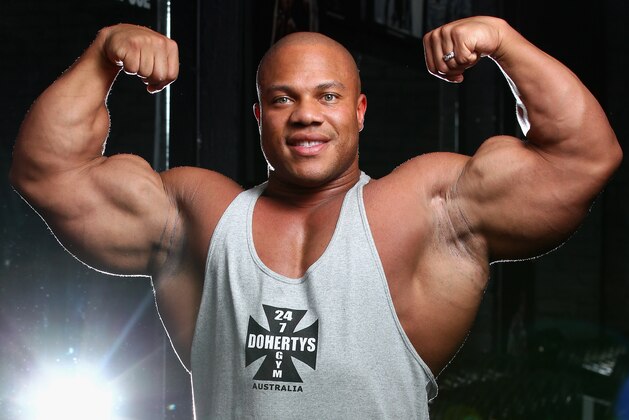 MELBOURNE, AUSTRALIA - MARCH 16:  Mr Olympia Phil Heath poses during a media call ahead of the 2012 IFBB Australian Pro Grand Prix XIII on March 16, 2012 in Melbourne, Australia.  (Photo by Robert Cianflone/Getty Images)