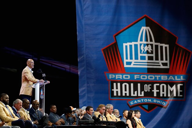 CANTON, OH - AUGUST 06:  Tony Dungy, former NFL head coach, is seen during his 2016 Class Pro Football Hall of Fame induction speech during the NFL Hall of Fame Enshrinement Ceremony at the Tom Benson Hall of Fame Stadium on August 6, 2016 in Canton, Ohio.  (Photo by Joe Robbins/Getty Images)