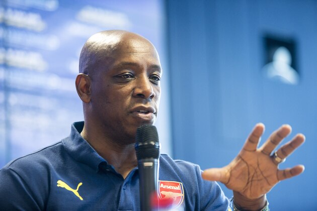 SINGAPORE, MAY 13: Ian Wright, former Arsenal player, speaks during a Q&A at the Barclays office during the Barclays Asia Trophy 2015 Ticket Launch day 2 on May 13, 2015 in Singapore.  (Photo by Charles Pertwee/Getty Images for Barclays Asia Trophy)