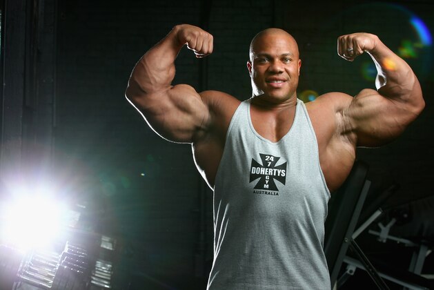 MELBOURNE, AUSTRALIA - MARCH 16:  Mr Olympia Phil Heath poses during a media call ahead of the 2012 IFBB Australian Pro Grand Prix XIII on March 16, 2012 in Melbourne, Australia.  (Photo by Robert Cianflone/Getty Images)