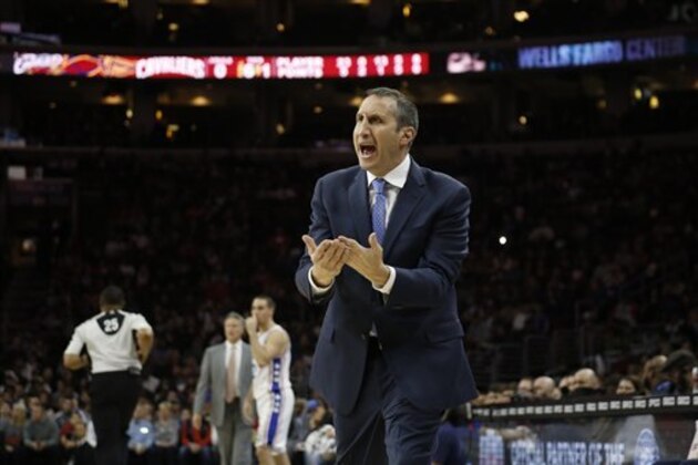 Cleveland Cavaliers' David Blatt in action during an NBA basketball game against the Philadelphia 76ers, Sunday, Jan. 10, 2016, in Philadelphia. (AP Photo/Matt Slocum)
