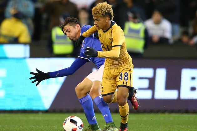 MELBOURNE, AUSTRALIA - JULY 26:  Marcus Edwards of Tottenham Hotspur competes for the ball during the 2016 International Champions Cup match between Juventus FC and Tottenham Hotspur at Melbourne Cricket Ground on July 26, 2016 in Melbourne, Australia.  (Photo by Scott Barbour/Getty Images)