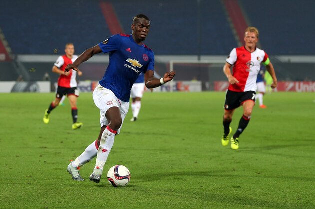 ROTTERDAM, NETHERLANDS - SEPTEMBER 15: Paul Pogba of Manchester United during the UEFA Europa League match between Feyenoord and Manchester United at Feijenoord Stadion on September 15, 2016 in Rotterdam, Netherlands. (Photo by Catherine Ivill - AMA/Getty Images)