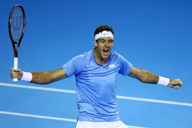 GLASGOW, SCOTLAND - SEPTEMBER 16:  Juan Martin del Potro of Argentina celebrates match point during his singles match against Andy Murray of Great Britain during day one of the Davis Cup Semi Final between Great Britain and Argentina at Emirates Arena on September 16, 2016 in Glasgow, Scotland.  (Photo by Clive Brunskill/Getty Images)