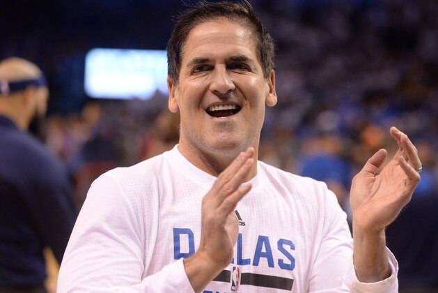 Apr 16, 2016; Oklahoma City, OK, USA; Dallas Mavericks owner Mark Cuban cheers his team on prior to game one of NBA playoff series against the Oklahoma City Thunder at Chesapeake Energy Arena. Mandatory Credit: Mark D. Smith-USA TODAY Sports
