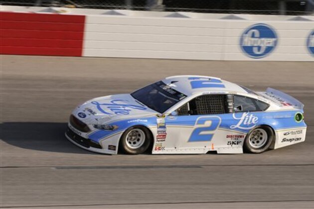 Brad Keselowski drives into turn 1 during a NASCAR Sprint Cup Series auto race at Darlington Raceway, Sunday, Sept. 4, 2016, in Darlington, S.C. (AP Photo/Terry Renna)