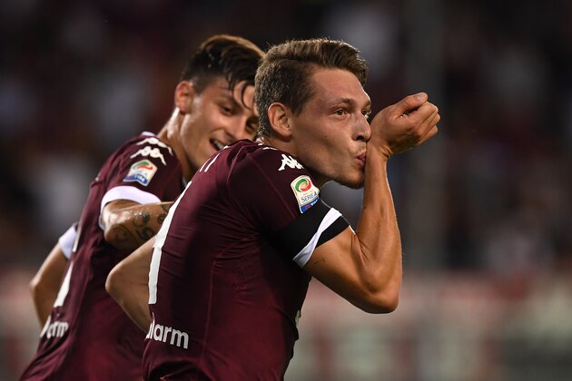 TURIN, ITALY - AUGUST 28:  Andrea Belotti of FC Torino celebrates after scoring the opening goal during the Serie A match between FC Torino and Bologna FC at Stadio Olimpico di Torino on August 28, 2016 in Turin, Italy.  (Photo by Valerio Pennicino/Getty Images)