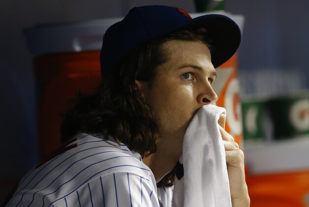 NEW YORK, NY - SEPTEMBER 01: Jacob deGrom #48 of the New York Mets sits in the dugout after getting the final out in the fourth inning of a game against the Miami Marlins at Citi Field on September 1, 2016 in the Flushing neighborhood of the Queens borough of New York City. (Photo by Rich Schultz/Getty Images)