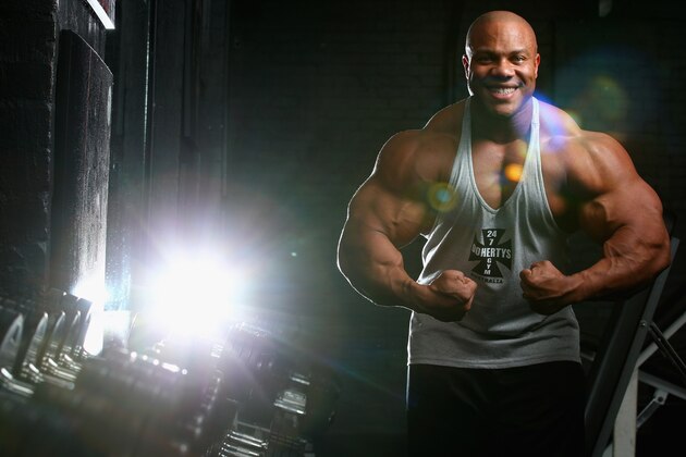 MELBOURNE, AUSTRALIA - MARCH 16:  Mr Olympia Phil Heath poses during a media call ahead of the 2012 IFBB Australian Pro Grand Prix XIII on March 16, 2012 in Melbourne, Australia.  (Photo by Robert Cianflone/Getty Images)