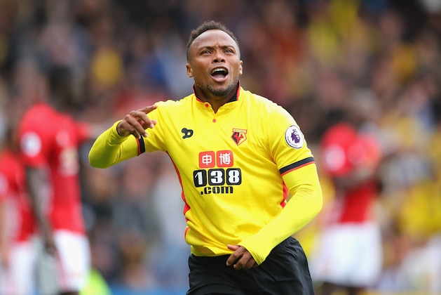 WATFORD, ENGLAND - SEPTEMBER 18:  Juan Camilo Zuniga of Watford celebrates scoring his sides second goal  during the Premier League match between Watford and Manchester United at Vicarage Road on September 18, 2016 in Watford, England.  (Photo by Richard Heathcote/Getty Images)
