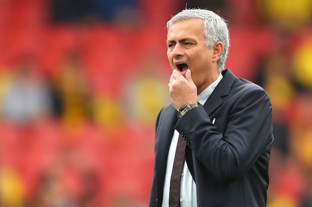 WATFORD, ENGLAND - SEPTEMBER 18:  Jose Mourinho, Manager of Manchester United takes a look aroiund the pitch prior to kick off  during the Premier League match between Watford and Manchester United at Vicarage Road on September 18, 2016 in Watford, England.  (Photo by Richard Heathcote/Getty Images)